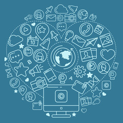 Social Media Blue Linear Illustration