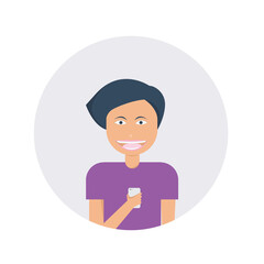 girl with phone icon vector illustration