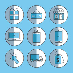 online shopping icons set shadow icon vector illustration design graphic
