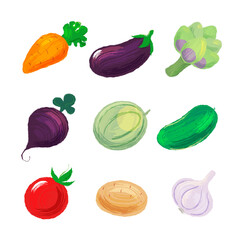 Set of vegetables isolated on white background.