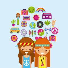 hippies scenery cartoon icon vector illustration design graphic