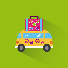 bus hippie scenery cartoon vector illustration design icon graphic