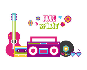 Obraz premium icons set hippie scenery cartoon vector illustration design graphic