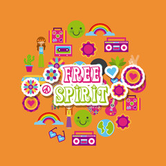 Fototapeta premium icons set hippie scenery cartoon vector illustration design graphic