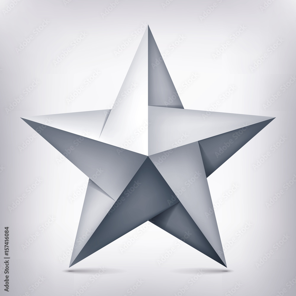 Poster volume five-pointed twisted star, 3d object, geometry shape, mesh version, abstract vector
