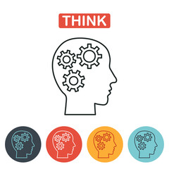 Pictograph of gear in head. Vector flat icon.