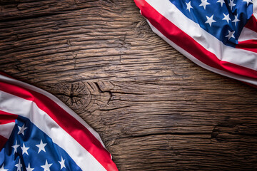 USA flag. American flag. American flag on old wooden background.Horizontal.