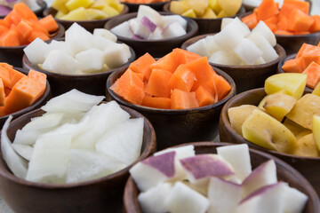 Carrot Cubes in Center of Vegetable Array