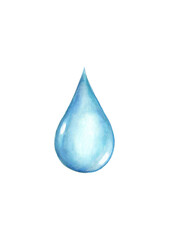 Watercolor water drop, isolated on white background