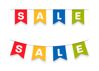 Color banners with sale and shadow on a white background