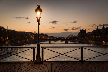 Pont des arts street lamp at night, Paris