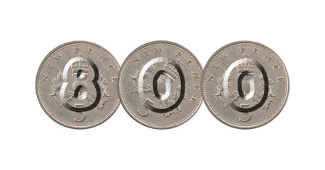 Obraz premium Number 800 with five pence coins