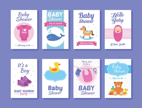 Set of baby shower greeting and invitation card templates
