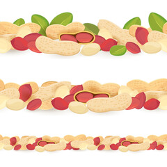 collection of horizontal seamless borders with peanuts on white