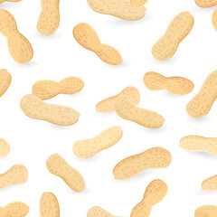 seamless texture with unpeeled peanuts on white background for y