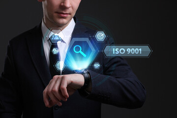 Business, Technology, Internet and network concept. Young businessman working on a virtual screen...