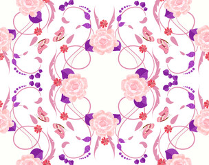 romantic seamless texture with roses and butterflies