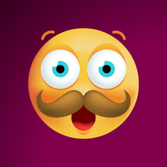 Cute Emoticon With Moustache on Dark  Background. Isolated Vector Illustration 