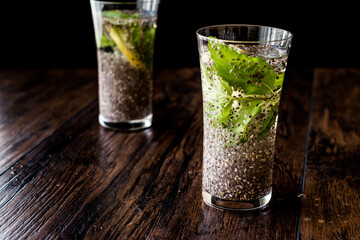 Detox Water with Chia Seeds, mint leaves and lemon.