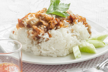 Fry chicken rice thai style. thai food