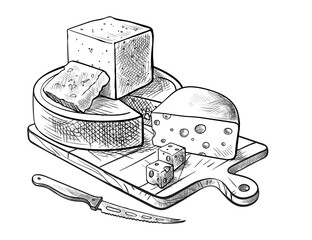 cheese making various types of cheese set of vector sketches on a white background
