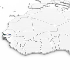 3D Map of Gambia with Gambian Flag on White Background 3D Illustration