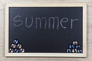 Space chalkboard background texture with wooden frame with the word 