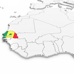3D Map of Senegal with Senegalese Flag on White Background 3D Illustration