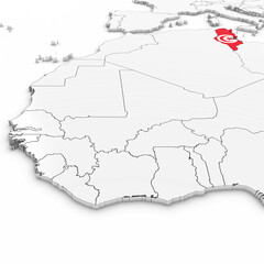 3D Map of Tunisia with Tunisian Flag on White Background 3D Illustration