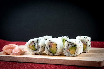 Japanese food Sushi Roll Maki of Salmon and avocado