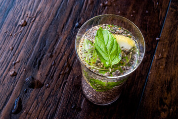 Detox Water with Chia Seeds, mint leaves and lemon.