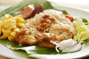 fried rice with mixed shrimp paste on dish