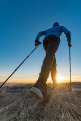 Nordic walking step as seen from the ground