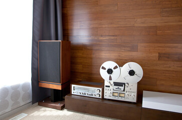 Vintage audio system in minimalistic modern interior