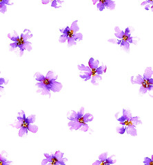 Fototapeta na wymiar Seamless pattern with gentle watercolor flowers. Hand drawn floral print.