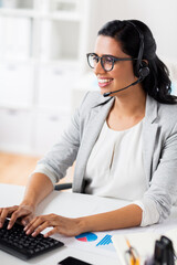 businesswoman with headset and keyboard at office