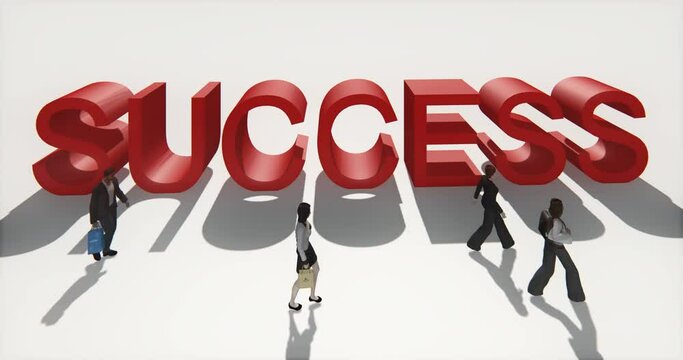 4k businessman walking on the front of 3d success sign.