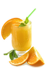 Freshly frozen cold orange juice in a glass