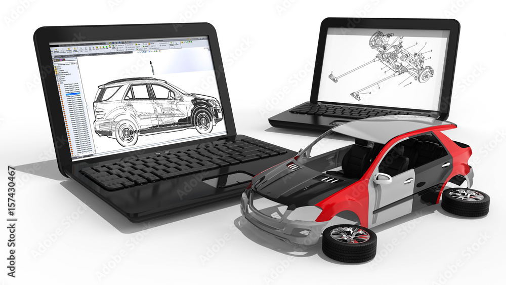 Poster car development / 3d render image representing car development
