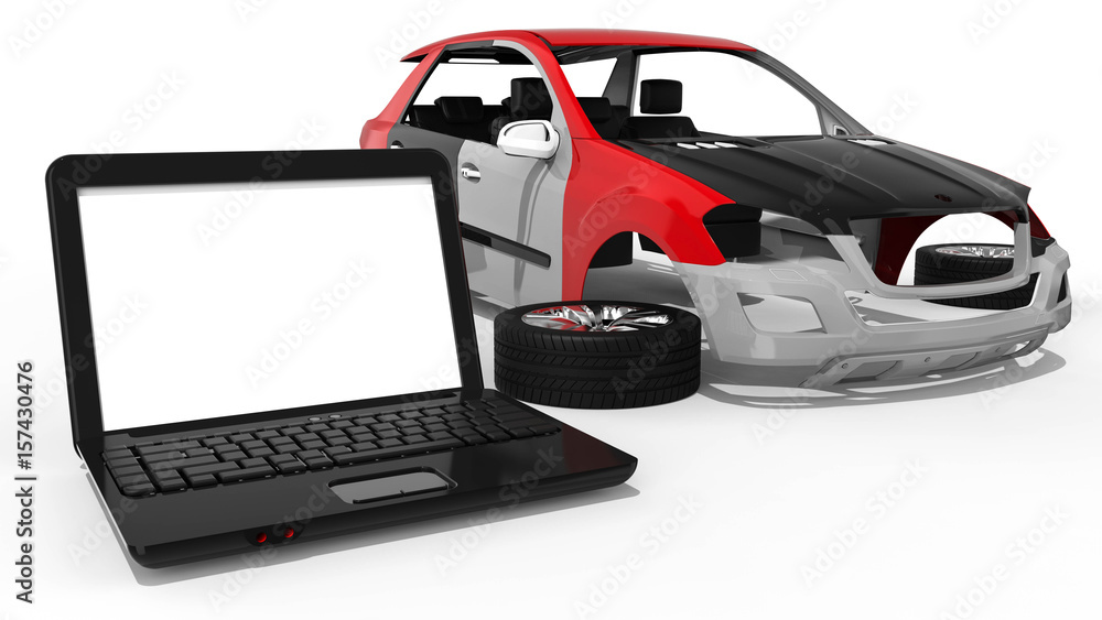 Poster car development / 3d render image representing car development