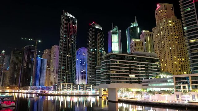 UHD 4K Dubai Marina night time lapse, United Arab Emirates