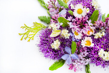 Colorful spring flowers isolated on white background.