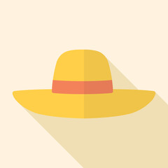 Picture of a yellow hat with a red ribbon. Flat design