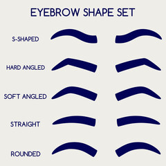 Female eyebrows shape set on grey backdrop, vecor illustration