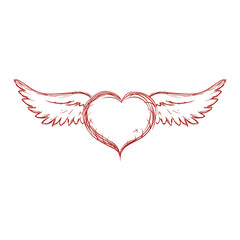Heart with wings hand draw icon vector illustration graphic design