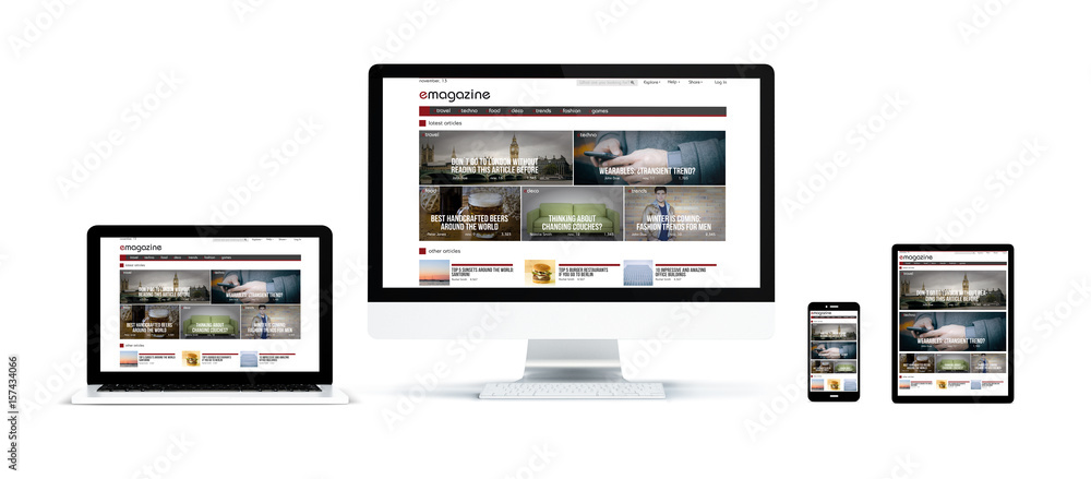 Canvas Prints realistic devices isolated with magazine landing page