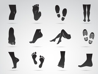 Legs, boots feet icon set. Vector art.