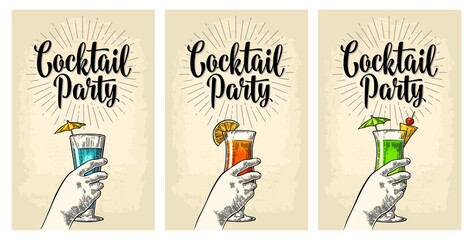 Green, blue and red cocktail with slice pineapple, lemon and umbrella.