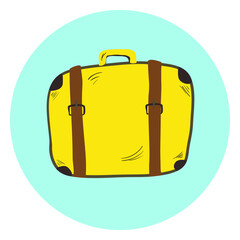 Cute yellow hand drawn suitcase, retro travel bag