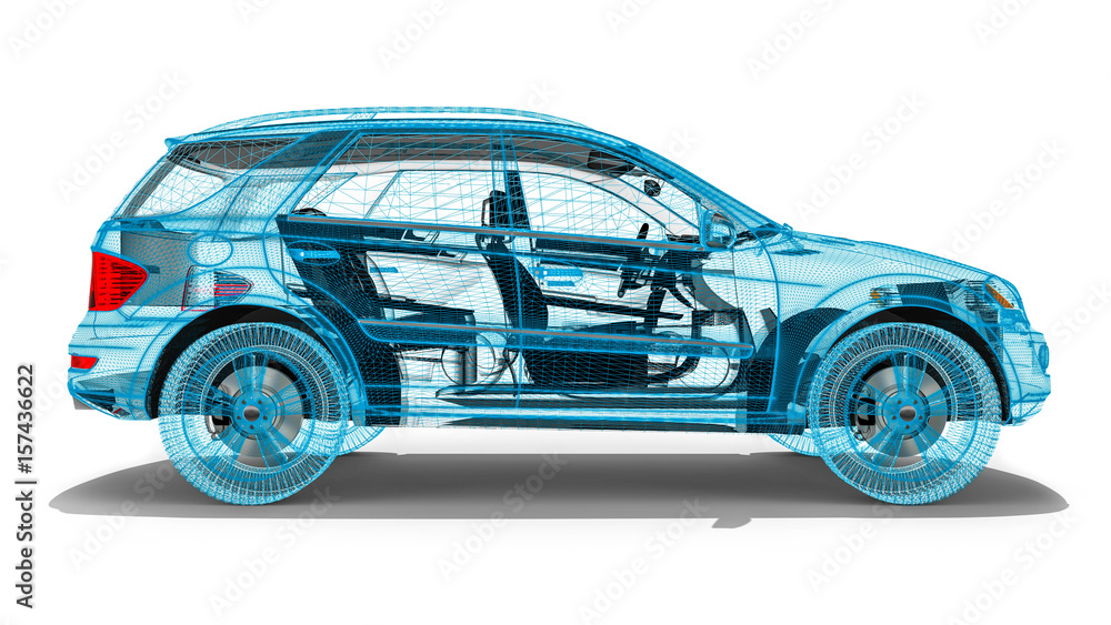 Aufkleber wire frame suv / 3d render image representing an luxury suv in wire frame